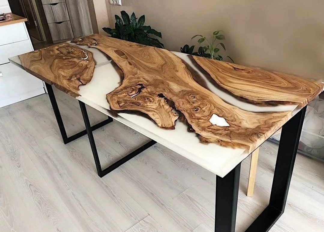 White Epoxy Resin Table Top Handmade Table Furniture Living Etsy