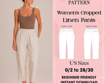 Patrón de costura para pantalones cortos de lino para mujer, pantalones con cintura elástica (descarga en PDF)