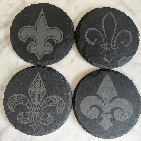 Fleur de lis slate coaster - set of 4