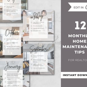 12 Monthly Maintenance Tips Realtor Instagram Posts | Real Estate Agent Social Media Post | Real Estate Marketing | Instagram Post Template