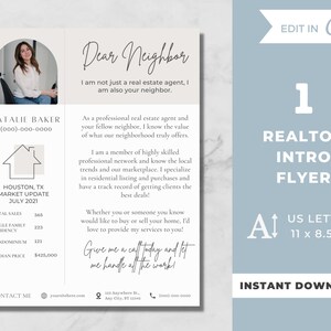 Real Estate Agent Intro Letter, Realtor Introduction, Real Estate Agent Letter, Real Estate Marketing Template, Dear Neighbor Realtor