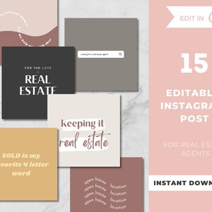 15 Editable Instagram Posts for Realtors, Real Estate Marketing, Real Estate Facebook Posts, Real Estate Referrals,Canva Template