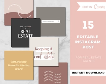 15 Editable Instagram Posts for Realtors, Real Estate Marketing, Real Estate Facebook Posts, Real Estate Referrals,Canva Template