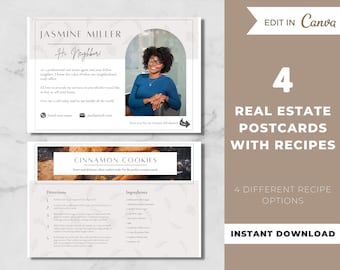 Real Estate Postcard Template with Recipe, Fall Postcards, Real Estate Marketing, Realtor Farming Postcards - Editable Canva Template