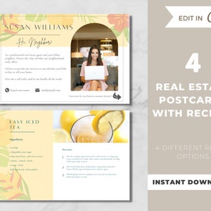 Modello di cartolina immobiliare con ricetta, cartoline estive, marketing immobiliare, cartoline agricole per agenti immobiliari - modello Canva modificabile