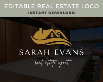 Gold Real Estate Logo, Pre-Made Real Estate Logo, Customized Logo, Editable Logo for Real Estate - Editable Canva Template