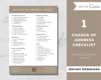 Real Estate Moving Checklist & Change of Address Checklist | Editable in Canva | Instant Download