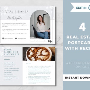 Postkartenvorlage mit Rezept, Winterpostkarten, Immobilienmarketing, Maklerlandwirtschaftspostkarten - Bearbeitbare Canva-Vorlage