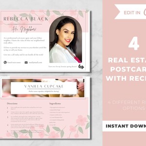 Postkartenvorlage mit Rezept, Frühlingspostkarten, Immobilienmarketing, Maklerlandwirtschaftspostkarten - Bearbeitbare Canva-Vorlage