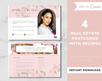Modelo de cartão postal imobiliário com receita, cartões postais de primavera, marketing imobiliário, cartões postais agrícolas para corretores de imóveis - modelo editável do Canva