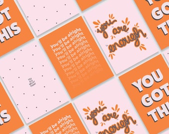 Positive Motivational Affirmations Bundle Mini Print Bright Patterned Rude Letter Pack Set of EIGHT Postcards
