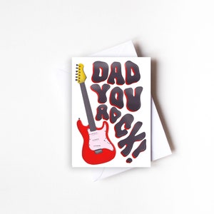 Tarjeta del día del padre A6 Dad You Rock, tarjeta de juego de música para papá, tarjeta del día del padre para músico, tarjeta de juego de guitarra para papá, divertido, juego de palabras, papá descarado
