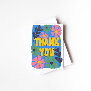 A6 Floral Geïllustreerde Bedankkaart, Retro Blauw en Geel Kaart Ontwerp, Kleur Kaart Ontwerp, Flower Illustrated Card Design