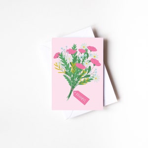 A6 verjaardagskaart voor moeder, bloemenkaart voor moeder, bos bloemen illustratief kaartontwerp, beste moeder ooit, roze bloemenkaart, moeder verjaardag