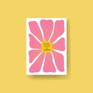 A6 Mini Positive Funky Postcard Prints, 70's Floral Colorful Retro Mini Prints, Flower Positive Affirmations Wall Art, Positive Postcard