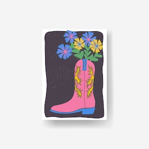 A6 mini impressões funky positivas de cartão postal, mini impressões retrô coloridas florais dos anos 70, arte de parede de afirmações positivas de flores, cartão postal positivo