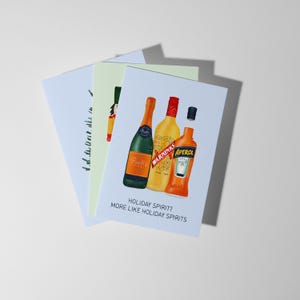 Paquete de tarjetas navideñas divertidas tamaño A6, espíritu navideño, más como espíritus navideños, diseño de tarjeta navideña con juego de palabras, árbol de Navidad, para seres queridos