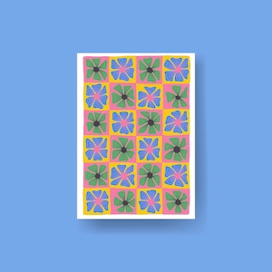 A6 mini impressões funky positivas de cartão postal, mini impressões retrô coloridas florais dos anos 70, arte de parede de afirmações positivas de flores, cartão postal positivo