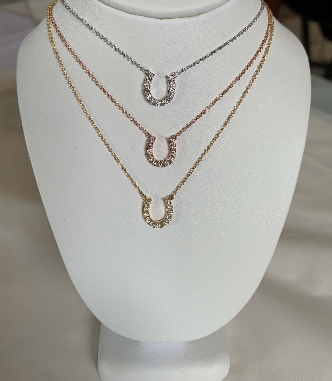 Mini White Gold Diamond Horseshoe Necklace Goodluck Chain Etsy