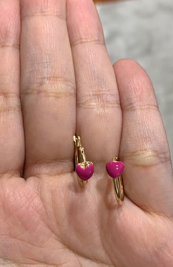 Vintage heart earrings in gold, little girls earri