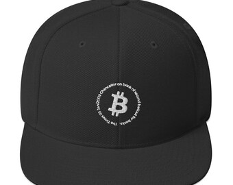 Embroidered Bitcoin Genesis Block Quote White BTC Logo – Snapback Hat
