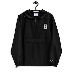 Classic White Bitcoin Symbol Embroidered Design - Embroidered Champion Packable Jacket