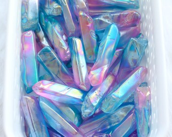 ONE Blue and Pink Aura Quartz Point, Free Gift/ With Every Purchase!