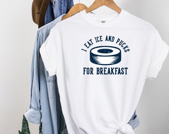 I Eat Ice and Pucks for Breakfast Tee - Game Day, Funny Hockey Tee, Coach Gifts, Team Gifts, Hockey Players, Hockey Team, Hockey Lover Tees