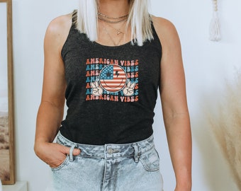 4th of July Shirt - Retro American Vibes Tank Top - Independence Day, Party in the USA, Red White & Blue, America Tee, Patriotic Tee