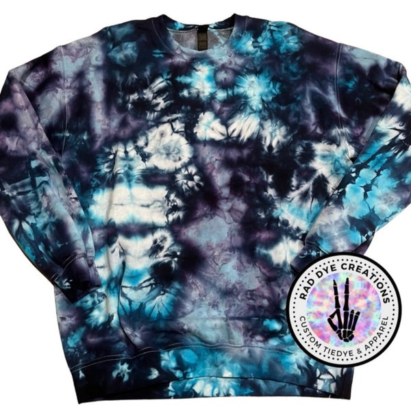 S-5x Ice Dyed Tie Dye Sweatshirt, Blue Navy Tie Dye, Tie Dye Sweatshirt, Tie Dye, Unisex Tie Dye, Tye Dye, Marble, Psychedelic