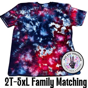 2T- 5x Red Pink Blue Navy Ice Dye Tie-dye Unisex T-shirt, Patriotic Tie dye, Kids Tie Dye, Tye Dye,  Family Matching, Men’s, July, USA Shirt