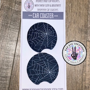 Black Spider Web Halloween Car Coasters, Halloween Car Coasters, Fall Car Coasters, Gift for Friends, Car Accessory