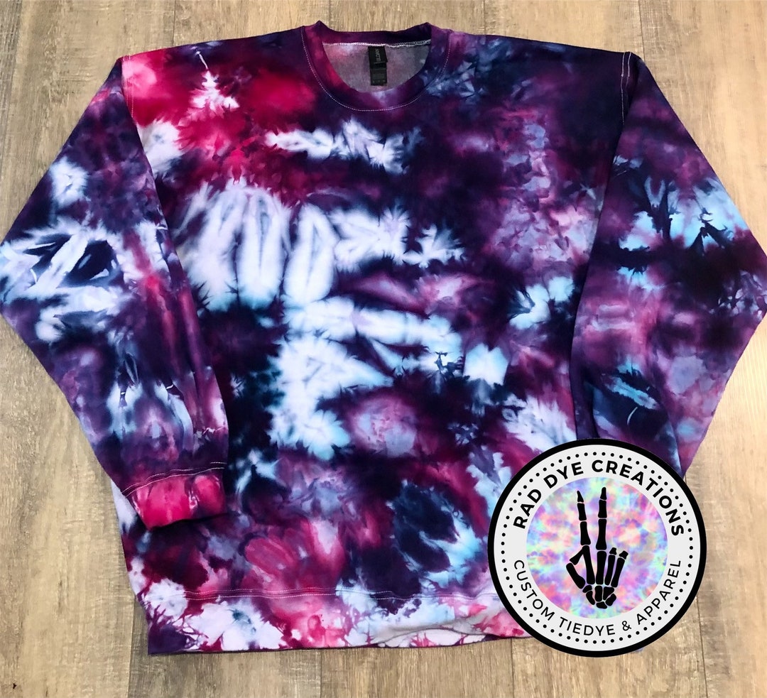 S-5xl Ice Dyed Tie Dye Sweatshirt, Purple Blue Pink Tie Dye, Tie Dye ...