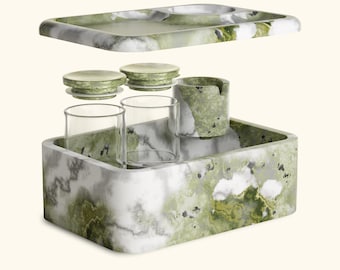 The Marble Stash Box with Rolling Tray Set by Cubbi, 100% Marble Smell Stash Jar with Ashtray, Stoner Gifts