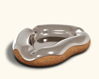 Cubbi Chrome Ashtray, Metallic Ashtray with Removable Cork Base, Portable Smoking Accessory, Gift for Him, Sleek and Unique Gift Idea