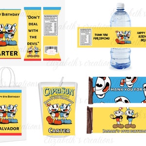 Cuphead chip bags, cuphead party labels