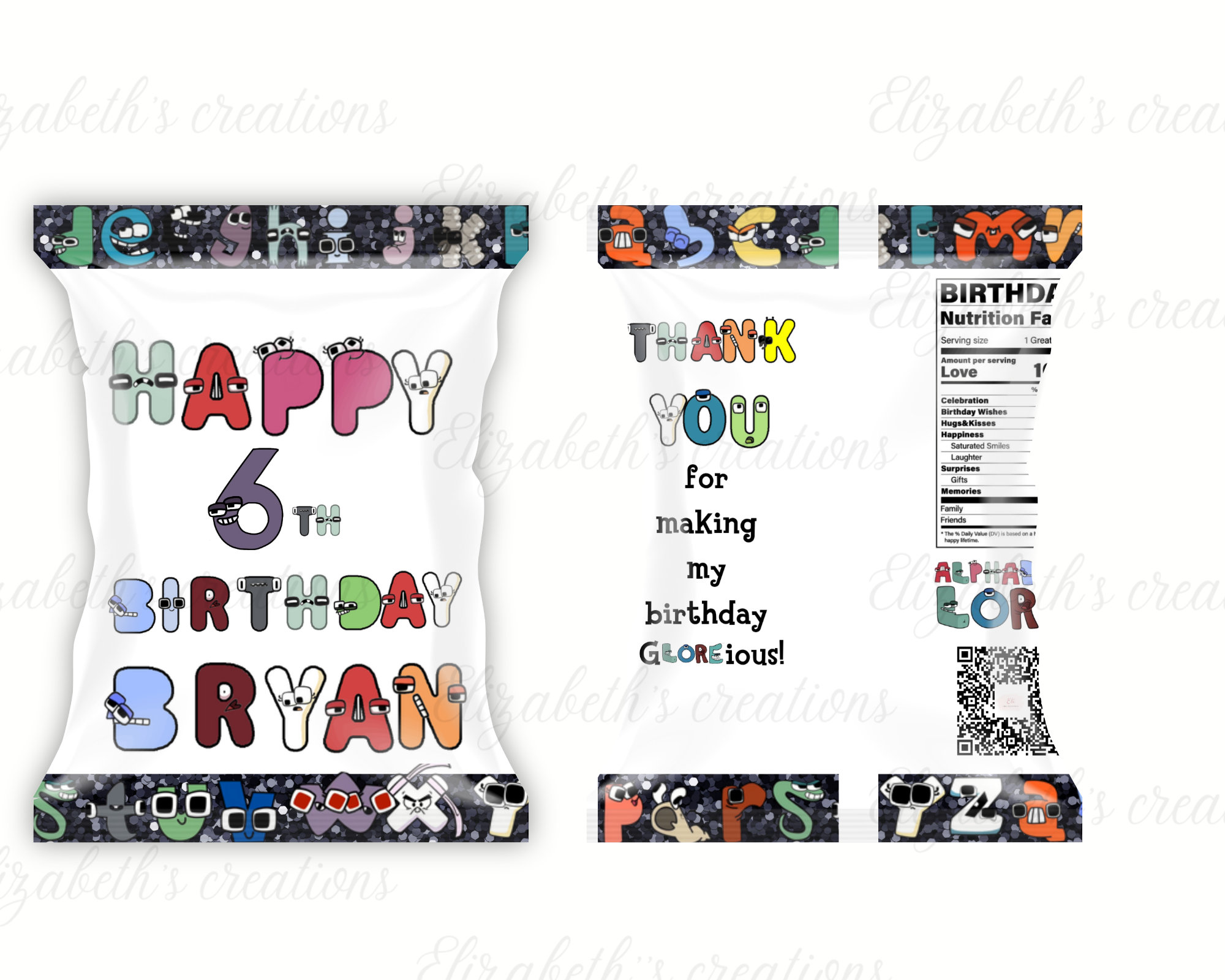 Alphabet lore Birthday Chip Bag Customizable Template DIY
