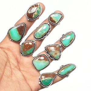 Chrysoprase Crystal Rings for Women, Handmade Silver Plated rings, Statement Rings
