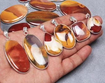 Natural Mookaite Jasper Crystal Pendant Necklace, Silver Overlay Bezel Pendant, Mookaite Jasper Pendant For Women, Wholesale Pendant Jewelry