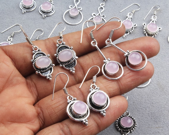 Rose Quartz Gemstone Hoop Earring s Silver Overlay Earrings