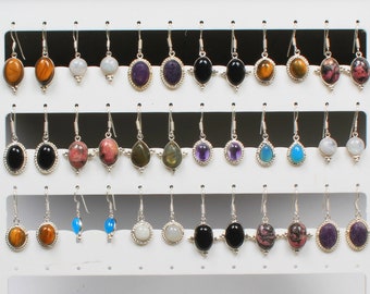 Assorted Gemstone Earrings, Assorted Crystal Silver Plated Earrings, Handmade Earrings, Anxiety Study, Healing Crystal Earrings Jewelry