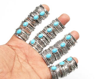 Turquoise Crystal Spinner Ring, Silver Overlay Women Ring, Boho Handmade Spinner Ring's, Bohemian Turquoise Crystal Spinner Ring's jewelry