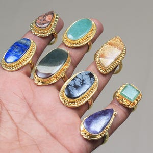 Gold Plated Rings For Women, Assorted Crystal Handmade Vintage Rings, Gothic Rings, Chunky Rings, Rings For Gift Jewelry