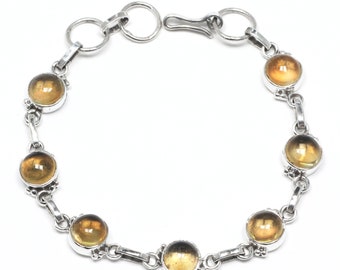 Citrine Solid 925 Sterling Silver Handmade Bracelet For Women