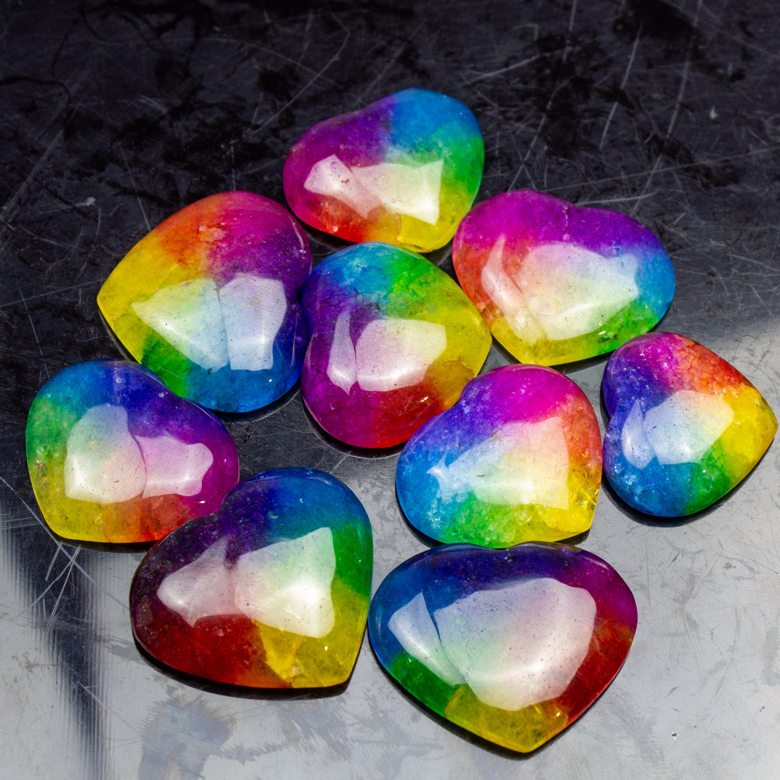 Rainbow Quartz Hearts, Rainbow Dyed Quartz Heart, Making for