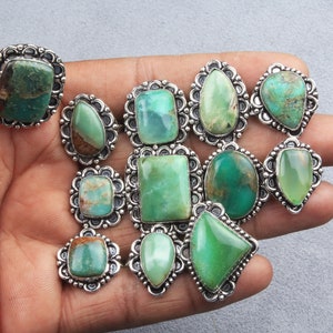 Natural Chrysoprase Gemstone Ring&#39;s, Silver Overlay Women Ring&#39;s, Chrysoprase Crystal Ring, Jewelry Making, Hippie Bohemian Crystal Rings