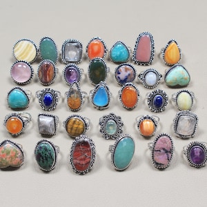 Rings, Gemstone Rings Lot, Handmade Rings , Adjustable Rings ,Crystal Rings , Boho Ring, Silver Plated Rings for Women, Assorted Crystals