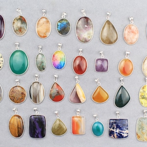 Assorted Crystal Bezel Necklace Pendant Jewelry, Silver Overlay Handmade Pendant, Hippie Crystal Pendants, Women Crystal Pendant Jewelry image 1