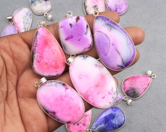 Natural Pink Dendrite Opal Crystal Jewelry, Silver Overlay Necklace Pendants, Hippie Pendant, Vintage Jewelry, Women Gemstone Jewelry