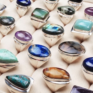 Assorted Crystal Handmade Men's Rings, Vintage Style Gemstone Rings, Wholesale Lot Rings Jewelry For Bulk Sale image 3